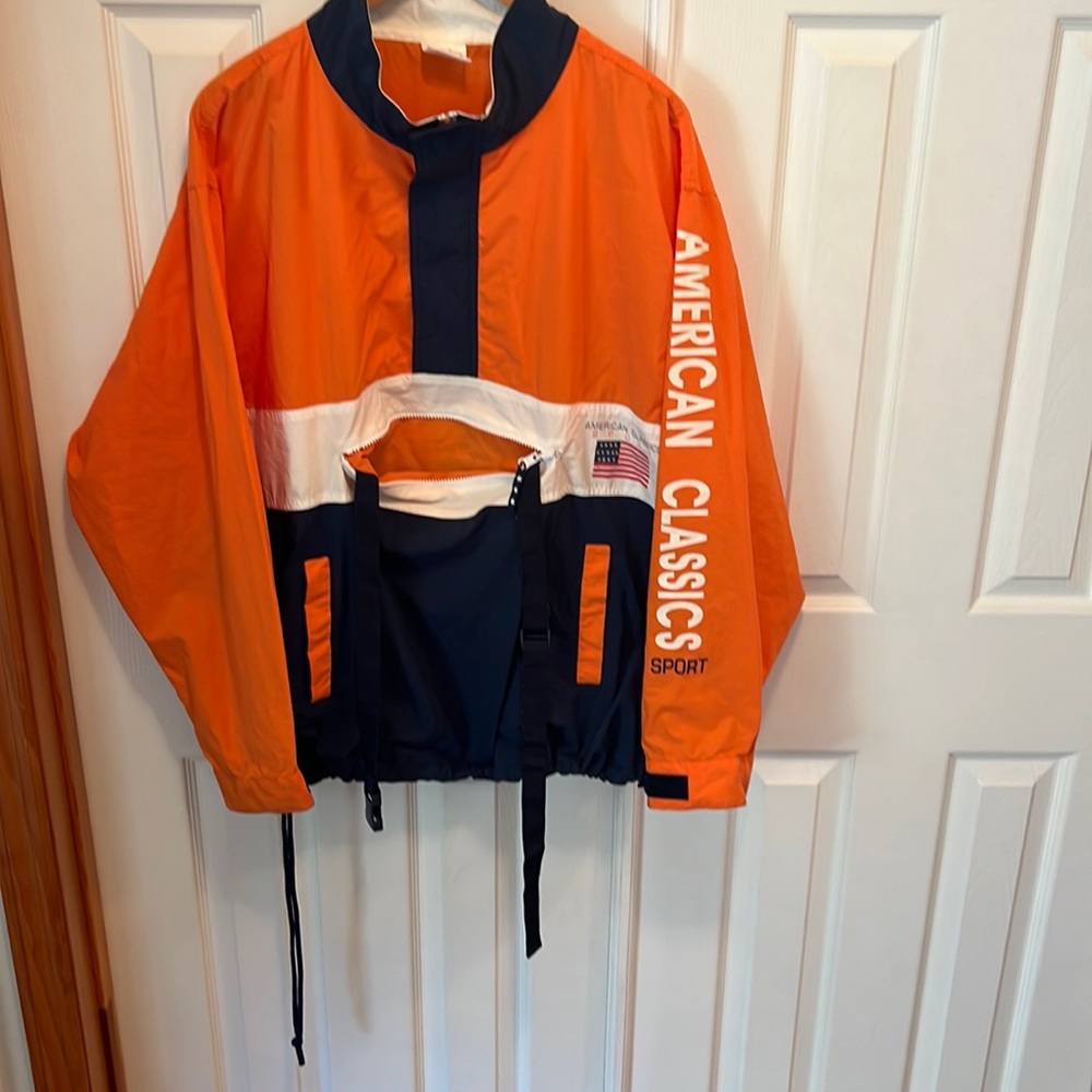 Orange, Navy and White American Sports Classics Windbreaker
